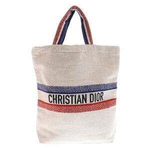 Like NEW Christian Dior Red, Silver, Blue Stars & stripes cream 💯% Cotton Tote